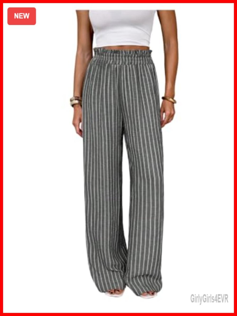 RoseSeek Striped Wide Leg Palazzo Pants High Waist Trousers